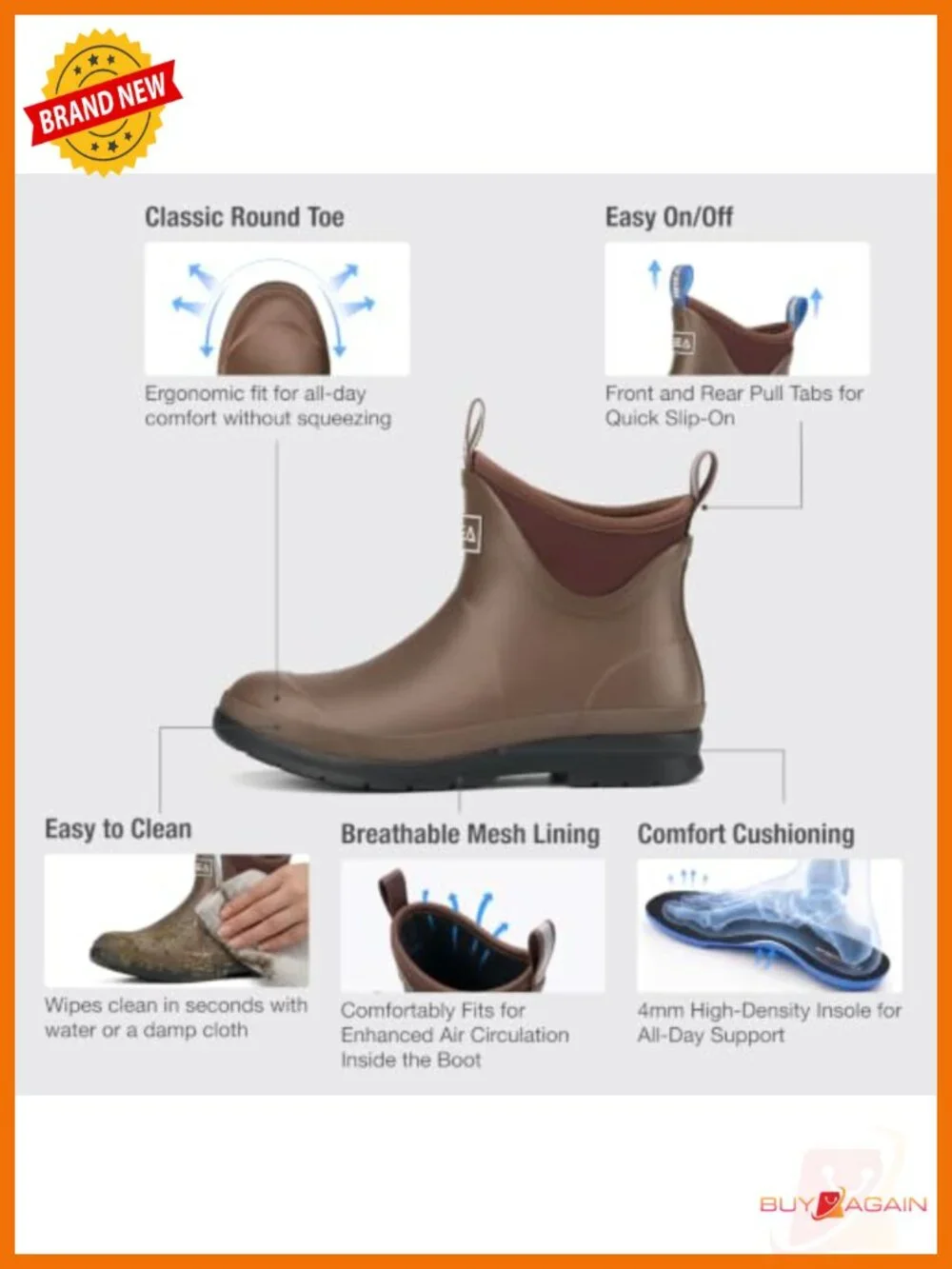 Waterproof Chelsea Rain Boots Ankle Non-Slip Rubber Garden Shoes